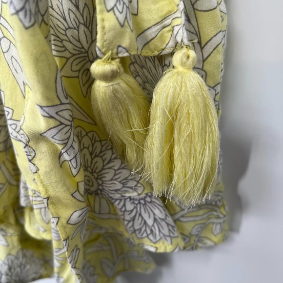 NWOT Elan Floral Romper Women's Size M Yellow & White Tassel Tie Button Front - Picture 4 of 9
